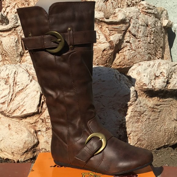 Flats Midi Cal Boots Buckles Faux Leather Various - Picture 2 of 9